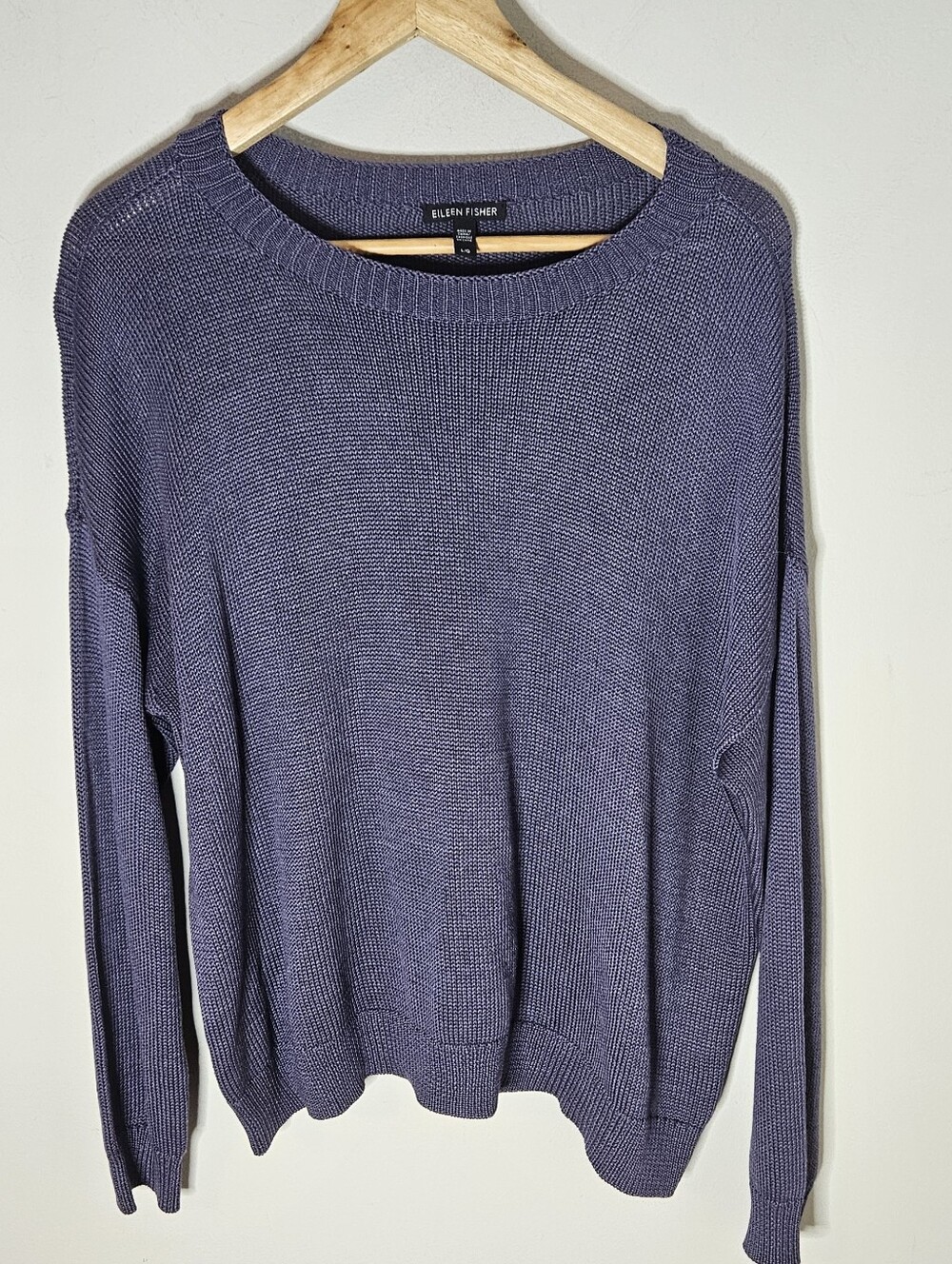 Eileen Fisher Sweater Tencel Cotton Silk Cord Scoop Neck Top Purple Large L